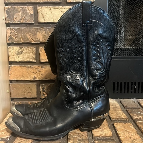 Panhandle‎ Slim Black Leather Men’s Cowboy Boots Size 9 - Picture 4 of 11